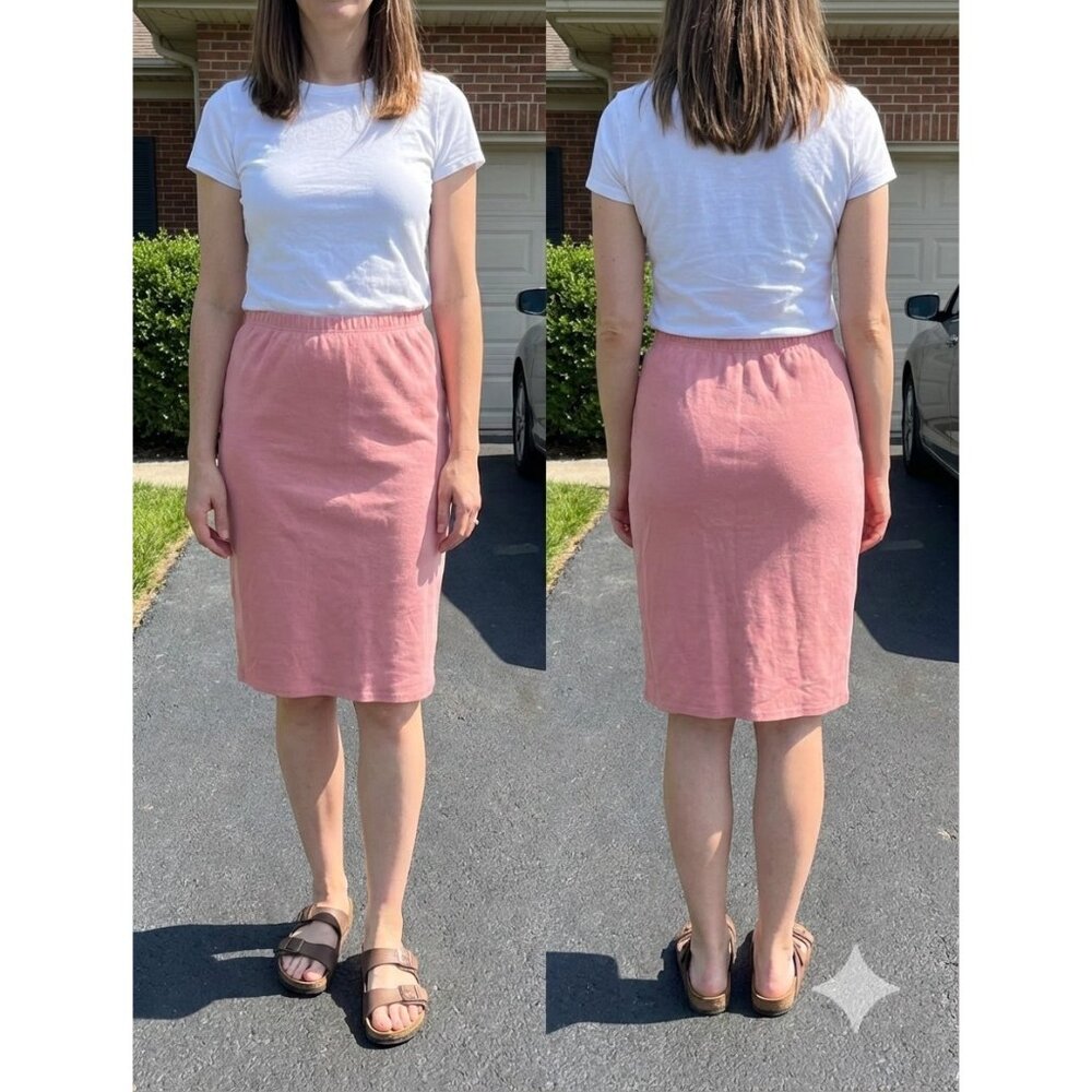 Vintage The Klassy Girl Skirt Large Pink Textured Knit Pencil Midi Made in USA